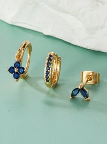 3PCS Cubic Zirconia Earring Set, Suitable For Women's Geometric Cartilage Perforated Earrings Fashion Jewelry
