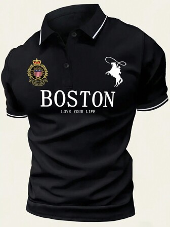 Herren Kurzarm Knopf-Polokragen Hemd, geeignet für Golf, Tennis und Outdoor-Sport, modisches Poloshirt mit Kragen