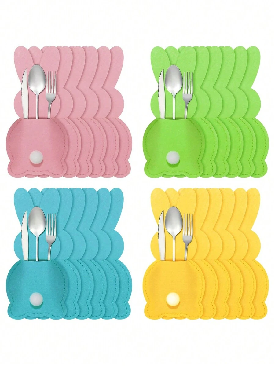 36 Pcs Easter Bunny Utensil Holders - Colorful Felt Cutlery Sleeves For Spring Party Table Settings - View #2