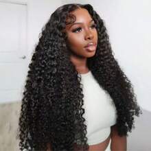200% 40 Inch Deep Wave Glueless Lace Front Wig Human Hair 13x4 HD Transparent Lace Frontal Wigs With Baby Hair Pre Plucked Curly Wigs For Women 200% Density Put On And Go Brazilian HD Lace Front Wigs Human Hair - Natural Black - View 6