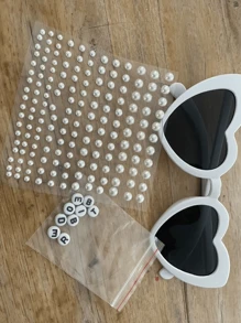1set (Glasses, Pearl Stickers, Letter Details) Diy Wedding Bride Party Return Gift Set Party Favors (Glue Not Included),Christmas - White - View 10