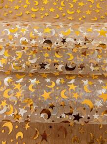 1 件 28x275 厘米/11x108 英寸桌旗卷，布艺星星、月亮、灯笼印花闪光桌布装饰，家居装饰桌面装饰中心装饰，金银色桌旗