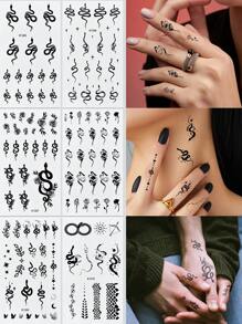 6 Sheets Black Snake Temporary Tattoos Women And Gins Hands, Egs, Neck Body Art Fake Tatoos Decorations