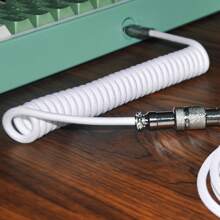 1,5 m weißes 2 Stücke Type-C zu USB Metall-Adapter-Steckverbinder abnehmbares Spielmechanisches Tastaturkabel Set mit Luftsteckerdaten und federnder Verlängerung Type-C Interface, Metallpilotstecker und Spiraldesign für DIY Gaming mechanische Tastaturen