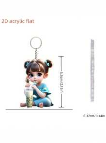 2 Pcs/1pc Cute 2D Acrylic Girl Keychain, New Style, Charming Keychain Accessory, Suitable For Bags And Wallets Car Keychain.Waterproof, Scratch Resistant, Burr Free, Clean Trimming Car Accessories Bag Charm School Cartoon - Multicolor - View 10