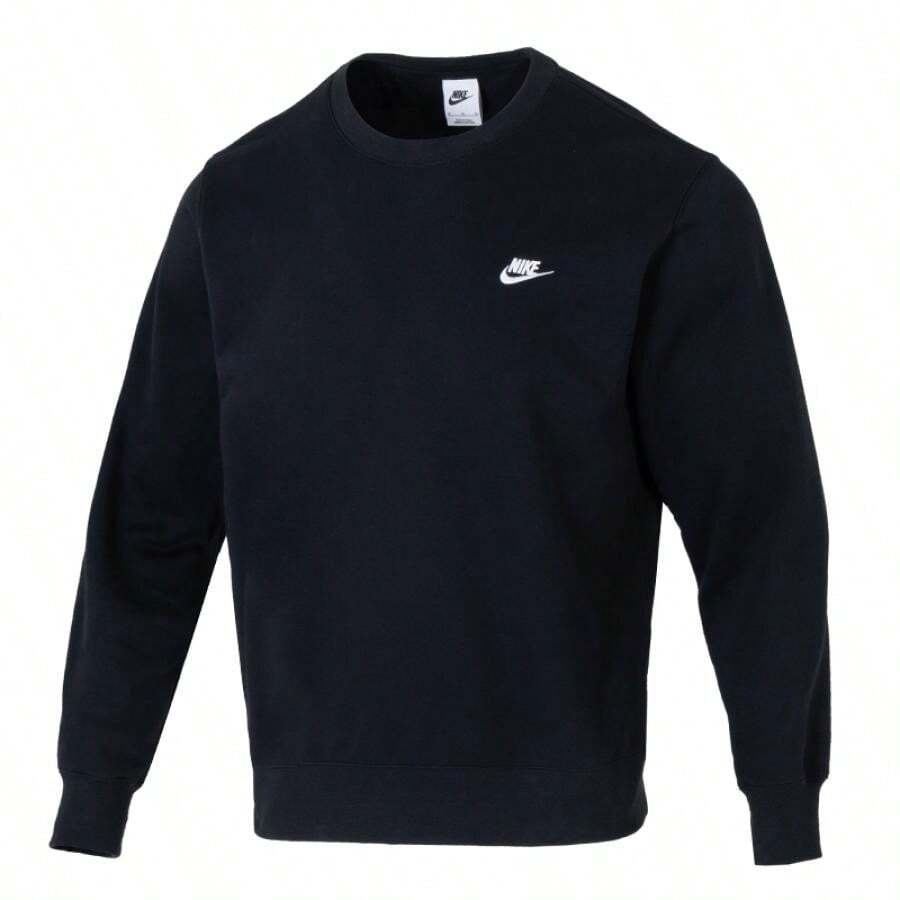 Nike Men's Round Neck Long Sleeve Letter Embroidery Casual Top, Everyday Wear - Black/White - View 1