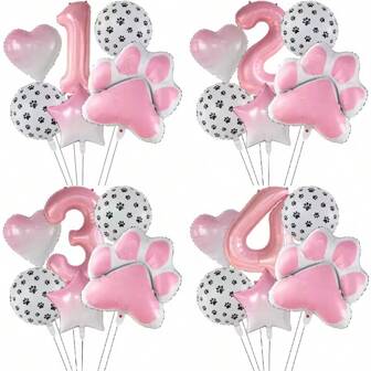 Mtrong Te 6Pcs/Set Animal Let's Pawty Dog Cat Paw Aluminum Balloon 40Inch Pink Number Birthday Party Decor Balloon