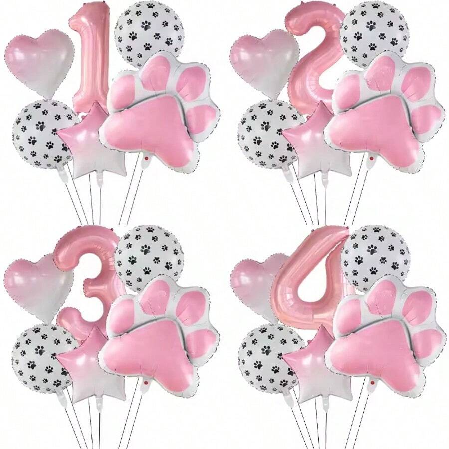 Mtrong Te Bộ 6 bóng bay nhôm hình động vật Let's Pawty hình chó mèo 40 inch màu hồng trang trí tiệc sinh nhật - Nhiều màu - Xem 1