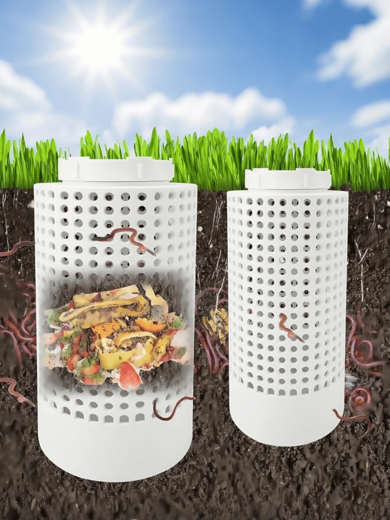 1 Pieza Compostador de lombrices para macetas pequeñas y jardines, Tubo de compost de té de lombrices ahorrador de espacio, Redondo, a prueba de olores, de material plástico para el cuidado del jardín y el césped, regalo ideal para familia y amigos