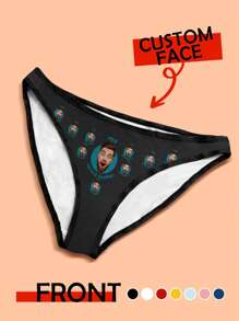 1pc Custom Valentine's Day Panties For Woman, Custom Briefs, Personalized Thong, Personalized Underwear With Face, Custom Thong With Face, Custom Face On Underwears, Valentine Gift, Anniversary Gift, Valentine Gift, Birthday Gift, Wedding Gift, Gift For Her/Girlfriend/Wife - Blue - View 2