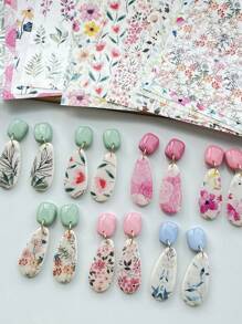 Boho Style Flower Clay Transfer Paper Flower Marble Transfer For Polymer Clay, Magic Transfer Paper For Polymer Clay Jewelry Earring Making Stickers