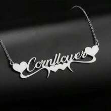 1 buc. Colier elegant personalizat cu nume de font englezesc cu accente de inimă - oțel inoxidabil, ideal pentru ziua mamei, Valentine's, zile de naștere, aniversari, cadouri de absolvire și de Crăciun (doar nume în engleză), colier cu scrisori