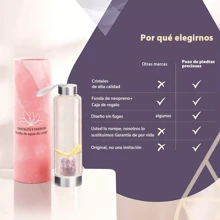 Botella de agua de cristal de energía de piedra natural,Botellas De Cuarzo de vidrio 450ML,Termos para agua,Piedra Curativa,Relaja,Caja de embalaje exquisita,Rose Gold (Cristal morado) - Morado - Ver 5