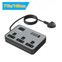 LIPWEL Power Supply 7 In 1 Flat Plug Power Socket Outlet Extension Lead, 4 USB Charging Ports Extension Socket, Wall Mounted, One Key Power Control, Overload Protection, 13A 3120W Power Socket Outlet, Black White Gold For Home Office