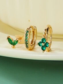3PCS Cubic Zirconia Earring Set, Suitable For Women's Geometric Cartilage Perforated Earrings Fashion Jewelry