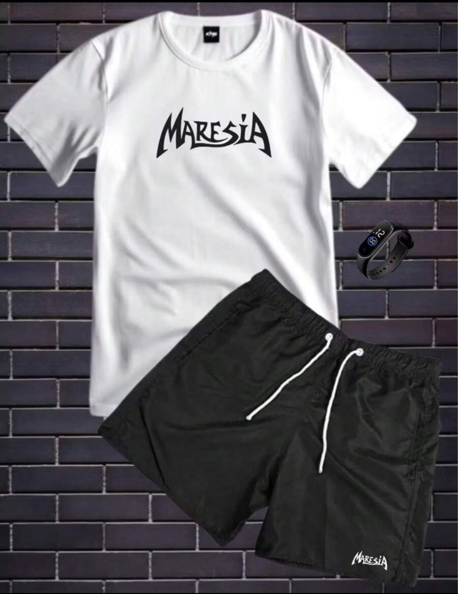 Tectel T-Shirt And Shorts Kit With Maresia Print Plus TOP DIGITAL WATCH - White - View 1