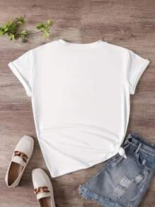 Women's Blouse T-Shirt Letter Queen Of Hearts Vibrant Colors 100% Cotton T-Shirt Round Neck Breathable Premium Mesh - 白色 - 查看 2