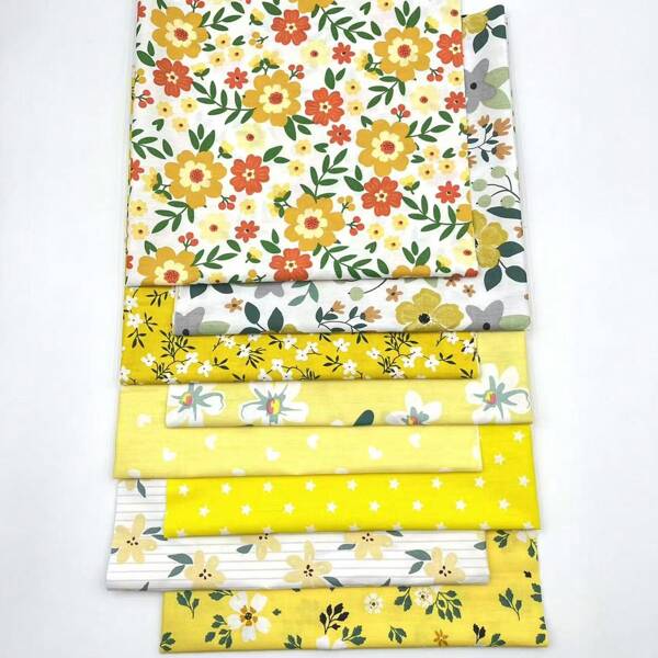 8 Pcs Precut Quilting Fabric Squares Sheets For DIY Patchwork Sewing Quilting Crafting, Yellow Flower.