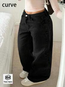 Quần jean nữ cạp chun rộng rãi, thoải mái, phong cách thường ngày, kiểu dáng thông thường, may sẵn, màu sắc đa dạng, phong cách đường phố Âu Mỹ 2025 - màu đen - Xem 3