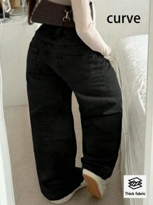 Quần jean nữ cạp chun rộng rãi, thoải mái, phong cách thường ngày, kiểu dáng thông thường, may sẵn, màu sắc đa dạng, phong cách đường phố Âu Mỹ 2025 - màu đen - Xem 4