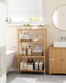 Badezimmerregal, Badregal, Küchenregal, Schuhregal, Standregal aus Bambus, 26 x 60 x 100 cm, ideal für Bad, Wohnzimmer, Flur, Küche - Kamelfarben - Übersicht 2