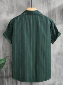 Men's Spring/Summer Striped Short Sleeve Casual Shirt - Dark Green - View 2