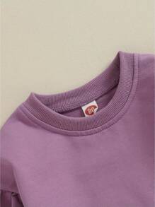 Sudaderas casuales para niñas y niños pequeños, suéteres de manga larga con cuello redondo de color sólido a la moda, camisetas holgadas para niños - Morado - Ver 4
