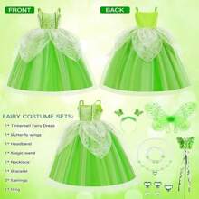 Tinkerbell Costume Girls, Fairy Princess Fancy Dress Up, Fairy Costume Butterfly Princess Dress With Butterfly Wing Necklace For Kids Birthday Party Carnival Cosplay Halloween Christmas - Multicolor - View 2
