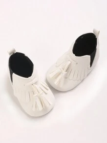 Botas de unicolor cálidas de alta caña con borlas, versátiles para niños pequeños, otoño/invierno