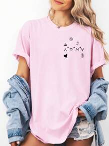Women's T-Shirt Tatoo  JK Collection Kpop Fans Basic Blouse 100% Cotton Shirt - Baby Pink - View 2