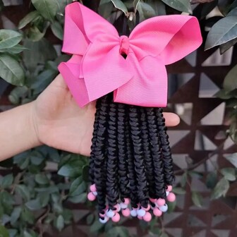1pc Ponytail With Bow And Balls, Synthetic Hair Extensions, Exquisite Adorable Ponytail Hair Extensions With Bow And Bobbles, Ponytail With Bow Wig, Twin Beads Ponytail Synthetic Wig With Decorative Bows, Daily And Party Hair Gift, Decorative Ponytail With Bow