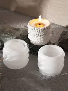 DIY圆形石纹收纳盒硅胶树脂模具太空月亮香薰蜡烛罐石膏粘土铸造模具多肉植物花盆模具 - 白色矽膠模具 - 查看 4