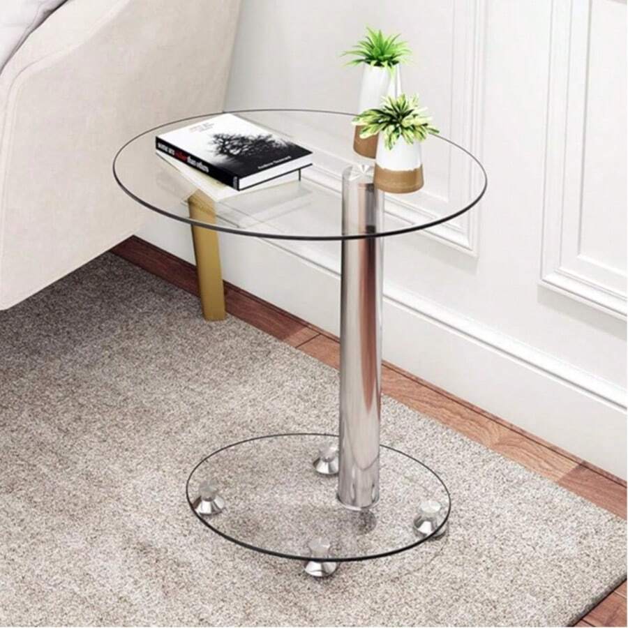 Sofa Side Table,Glass End Table Bedside Table For Living Room,Bedroom - Transparent - View 1