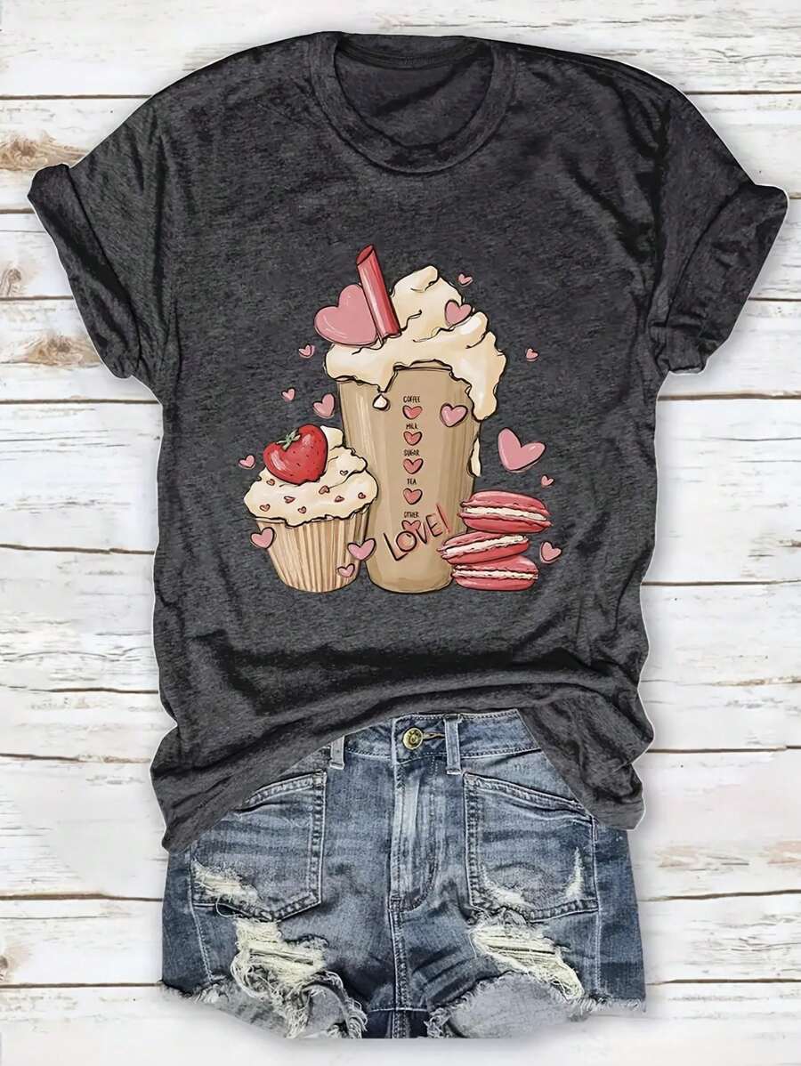 Fashionable Womens Graphic Print T-Shirt - Casual Short Sleeve Crew Neck Top - Lightweight & Breathable For Spring & Summer Wardrobe - Xám đậm 4 - Xem 1