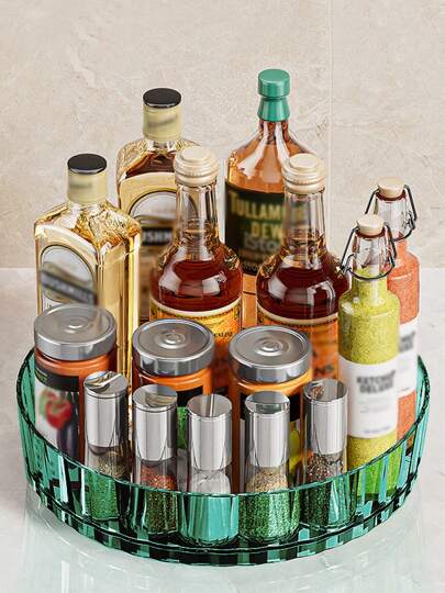 1ชิ้น แท่นหมุน, เครื่องปรุงรสในครัว, น้ำมัน, เกลือ, ซอสและน้ำส้มสายชู ถาดเก็บของ, ชั้นเก็บของ, จานผลไม้บนโต๊ะอาหารและชั้นวางเครื่องเทศ, กล่องเก็บของแบบหมุนได้กันลื่นสำหรับใส่ช้อนส้อมและขวดเครื่องปรุงรส หมุนถาดเบาๆ เพื่อเข้าถึงสิ่งของได้ง่าย, ไม่มีมุมอับให้ทำความสะอาด, ล้างออกง่าย, เพลิดเพลินกับช่วงเวลาที่แสนวิเศษ เหมาะสำหรับห้องนั่งเล่น, ห้องน้ำ, ตู้, ตู้เย็น และโต๊ะอาหาร, อุปกรณ์จัดเก็บสำหรับบ้านและห้องครัว