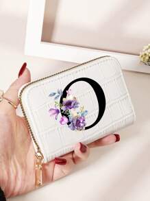 勃艮第包 Charry 红色包 酒红色包 1 件 首字母名称 A 到 Z 图案 多功能零钱包 字母图形卡夹 多卡位卡片收纳袋 信用卡 学校用品 宿舍 女士钱包 迷你钱包 钱包 卡包