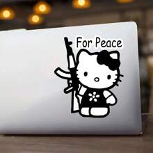 Sanrio 1 peça de adesivo Hello Kitty segurando uma AK-47 com slogan "Pela Paz", decalque para laptop, carro, caminhão, motocicleta, telefone, computador, decoração "Rejeite a Guerra", ideia de presente para amante, amigo, família