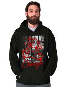 Chicago Illinois Graphic Fleece Lined Pullover Hoodie Cool Urban Streetwear Chicago Illinois Teddy Bear Graffiti Paint Drip Hometown Travel Vacation Tourist Souvenir Casual Everyday Cotton Printed Thermal Lined Drawstring Hooded Sweatshirt Kangaroo Pocket - Black - View 1