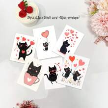 24 piezas Tarjetas de felicitación del Día de San Valentín con sobres - Diseño adorable de gato para todo tipo de ocasiones, perfectas para Año Nuevo, aniversarios, Acción de Gracias y talla grande - Adecuadas para todos