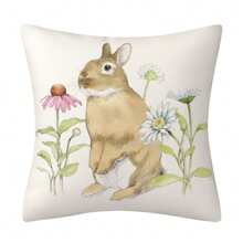 Fundas de almohada de Pascua con diseño vintage de conejito de acuarela y flores, fundas de cojín para el hogar - Blanco marfil - Ver 1