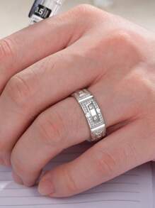 AIHUASI 1 pieza Anillo de compromiso de hombre de plata de ley 925 con corte redondo de 2.0Ct, Circonita cúbica de grado AAAAA brillante, anillo de boda de promesa, joyería fina, regalo de lujo - Plateado - Ver 3