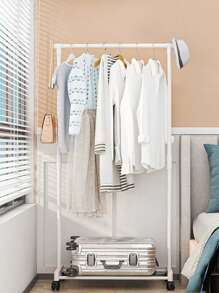 1pc Dual-Rod Clothes Rack With Wheels, Multi-Layer Storage Coat Hanger Stand For Bedroom, Lightweight Luxury Hanging Rack With Rollers For Indoor Home/Commercial Use, Drying Rack,Spring,Minimalist,Summer Tops