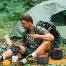 16Pcs Camping Cooking Ware Set Camping Stove Cookware Kit Aluminum Pot Pan Kettle Set With Bowls Knife Fork Spoon Carabiner Spatula Cutting Board For Hiking Picnic Outdoor - Green - View 9