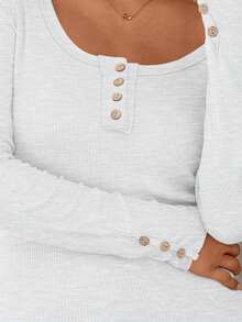 MISIFI Women's Long-Sleeved Casual Fall Top Button Ribbed Basic Shirt - 白色 - 查看 5