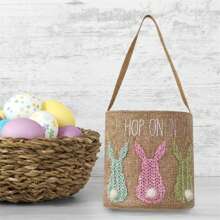 Easter Tote Bag, Cute Rabbit Letters Large Capacity Basket Children Festival Present Bag - Coffee Brown - View 4