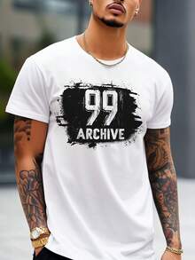 Vintage-Font ARCHIVE 99 Men's Cotton T-Shirt Retro Graphic Printed 100% Cotton Tee 220g Round Neck Short Sleeve - 白色 - 查看 2