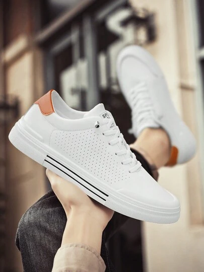 1 Pair Men's Casual Sports Sneakers, Minimalistic Design Versatile Fashionable Skateboard Hiking Outdoor Shoes, All Season