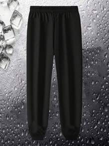 1pc Boys/Teens Casual Outdoor Sports Washable Loose Fit Versatile Ice Silk Thin High Elastic Comfortable Zipper Pocket Drawstring Pants, Suitable For Spring, Summer, Autumn, Winter - 黑色 - 查看 3