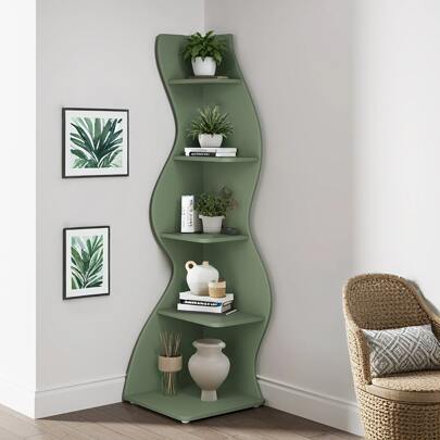 70-Inch Five-Layer Corner Bookshelf, Book Corner, Corner Display Cabinet, Room Decoration Shelf, Bedroom Decoration Shelf, Suitable For Living Room, Study And Bedroom, Easy To Install, Indoor Plant Stand, Modern And Simple Style
