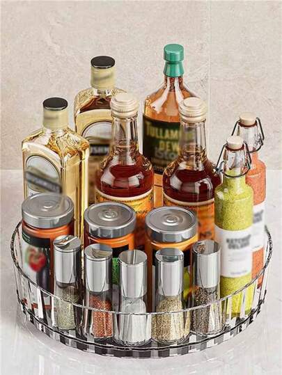 1 st roterande vridplatta, förvaringsbricka för kökskrydda, olja, salt, sås och vinäger, förvaringsställ, bordsskiva för fruktfat och kryddhylla, roterande halkfri förvaringslåda för bestick och kryddflaskor. Vrid försiktigt brickan för att enkelt komma åt föremålen, inga döda hörn att rengöra, lätt att skölja, njut av en underbar tid. Lämplig för vardagsrum, badrum, skåp, kylskåp och matbord, förvaringstillbehör för hemkök.